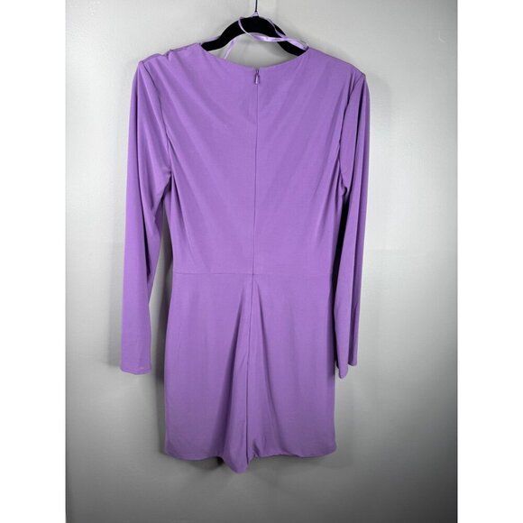 NWT Mac Duggal 27041 V-Neck Mini Lilac Dress Long Sleeves Jersey Stretch Size 8 - Picture 4 of 6